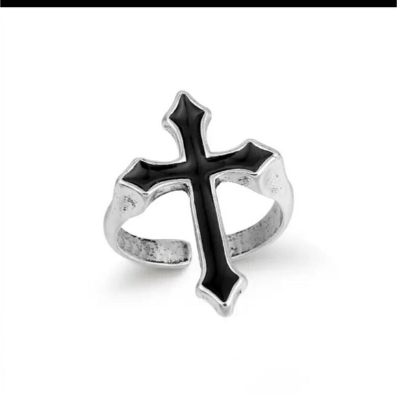 Black cross adjustable ring crucifix - Picture 3 of 5